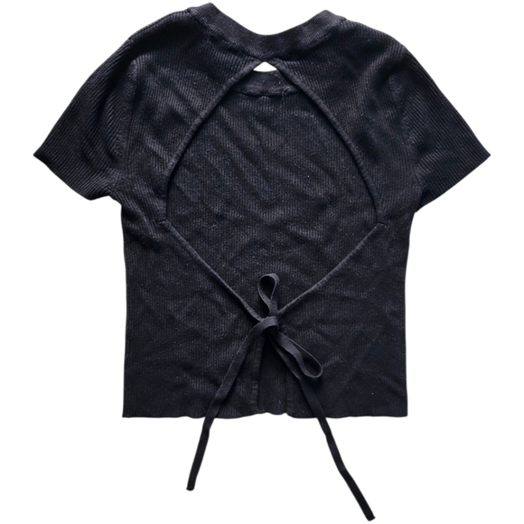 Garage Black Ribbed Open Back Crop Top - Picture 1 of 2